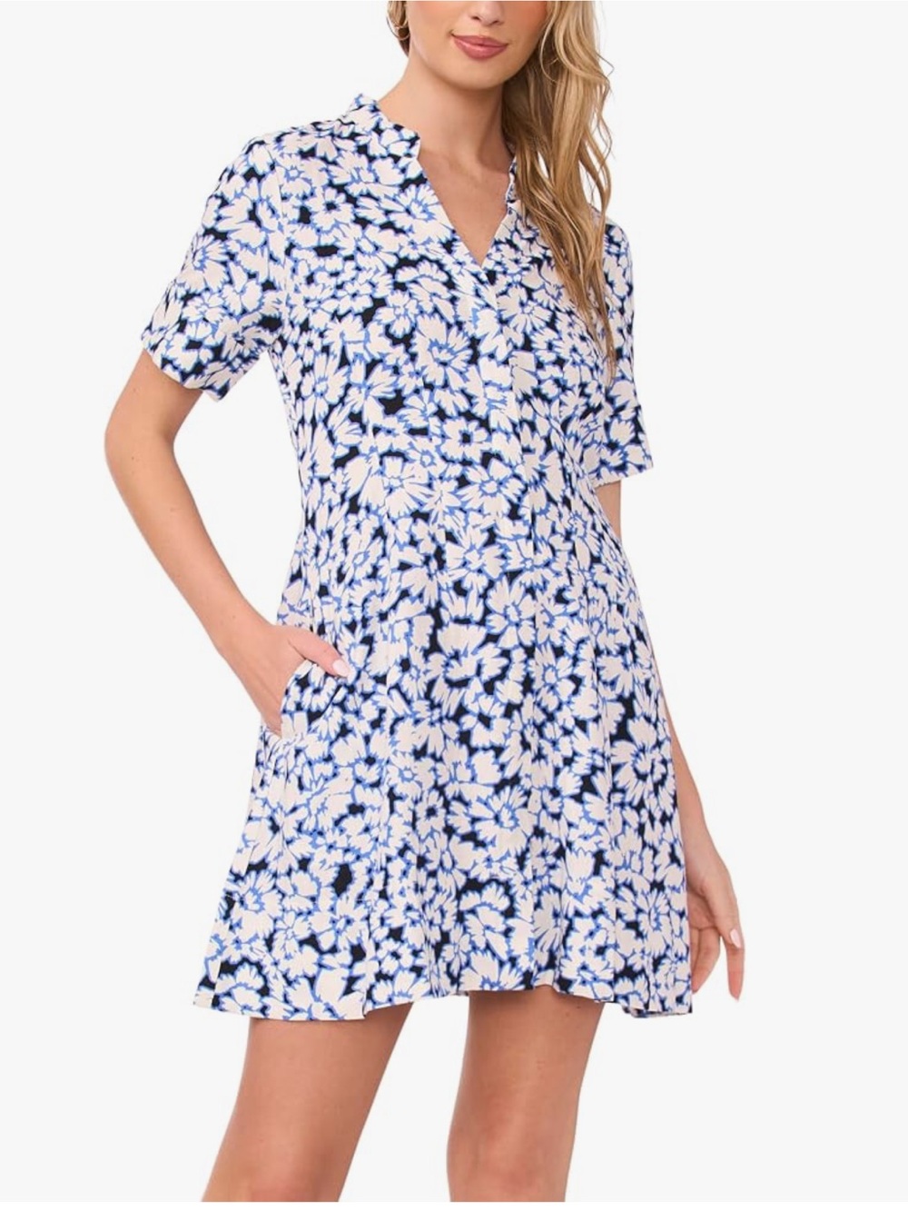 Vince Camuto Women's Fixed Sleeve Elastic Back Shirt Dress size 8